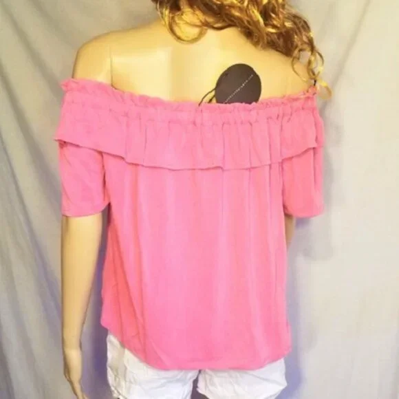 Pink Raspberry Off the Shoulder Ruffle Top - Picture 3 of 5